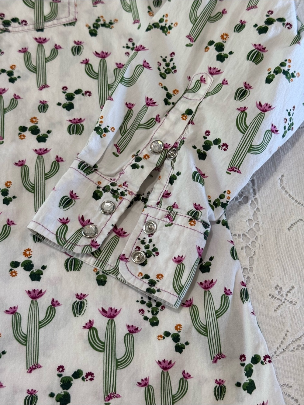 Cowgirl Hardware Cotton Cactus Rose Pearl Snap Western shirt white XXL plus - Picture 4 of 13
